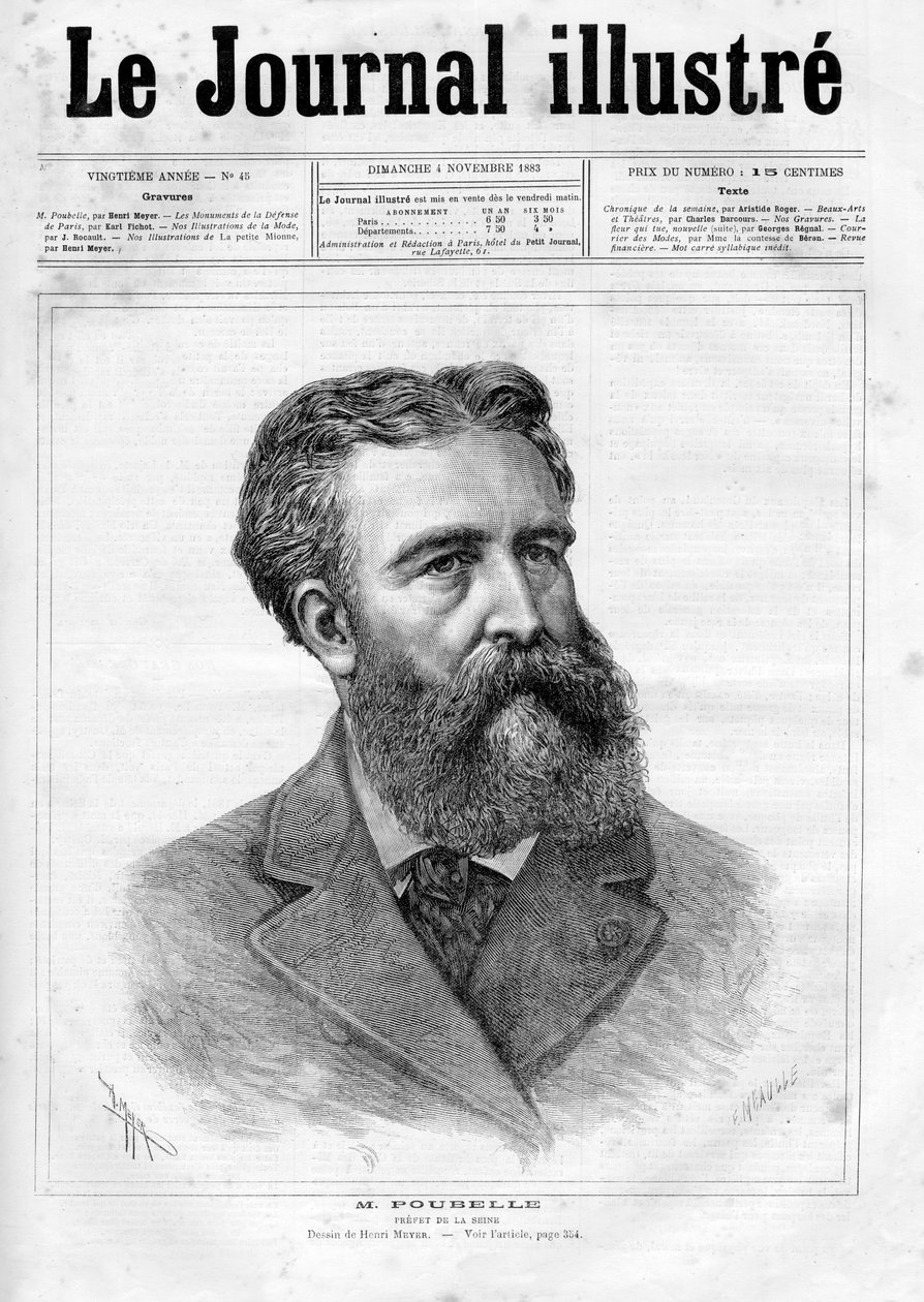 Portræt af Eugene Rene Poubelle (1831 - 1907), fransk embedsmand og præfet på Seinen - forsiden af "The Illustrous Journal" fra 1883 af Unknown artist