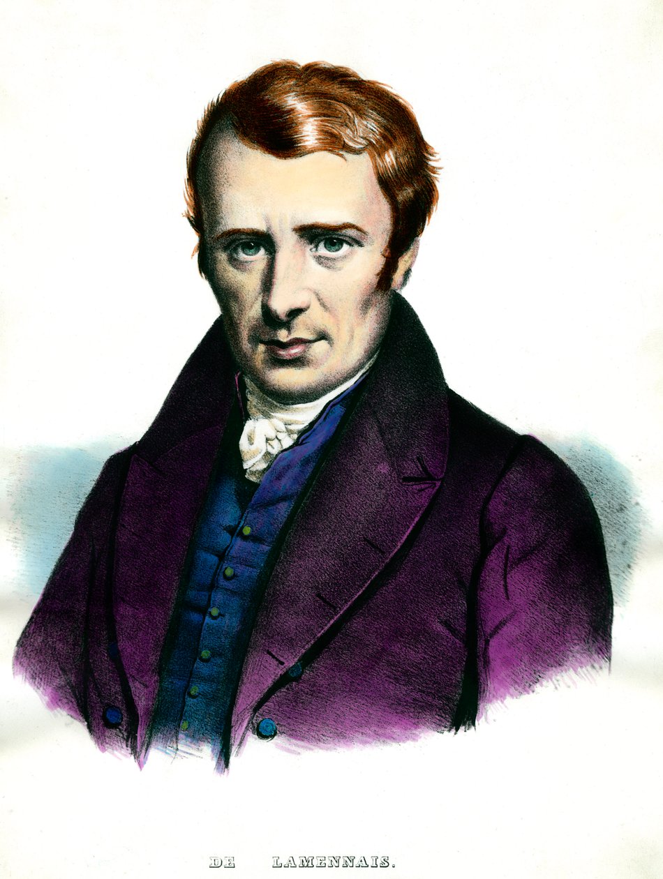 Portræt af Felicite Robert de Lamennais (1782-1854), fransk forfatter. Indgravering af privatsamlingen fra det 19. århundrede af Unknown artist
