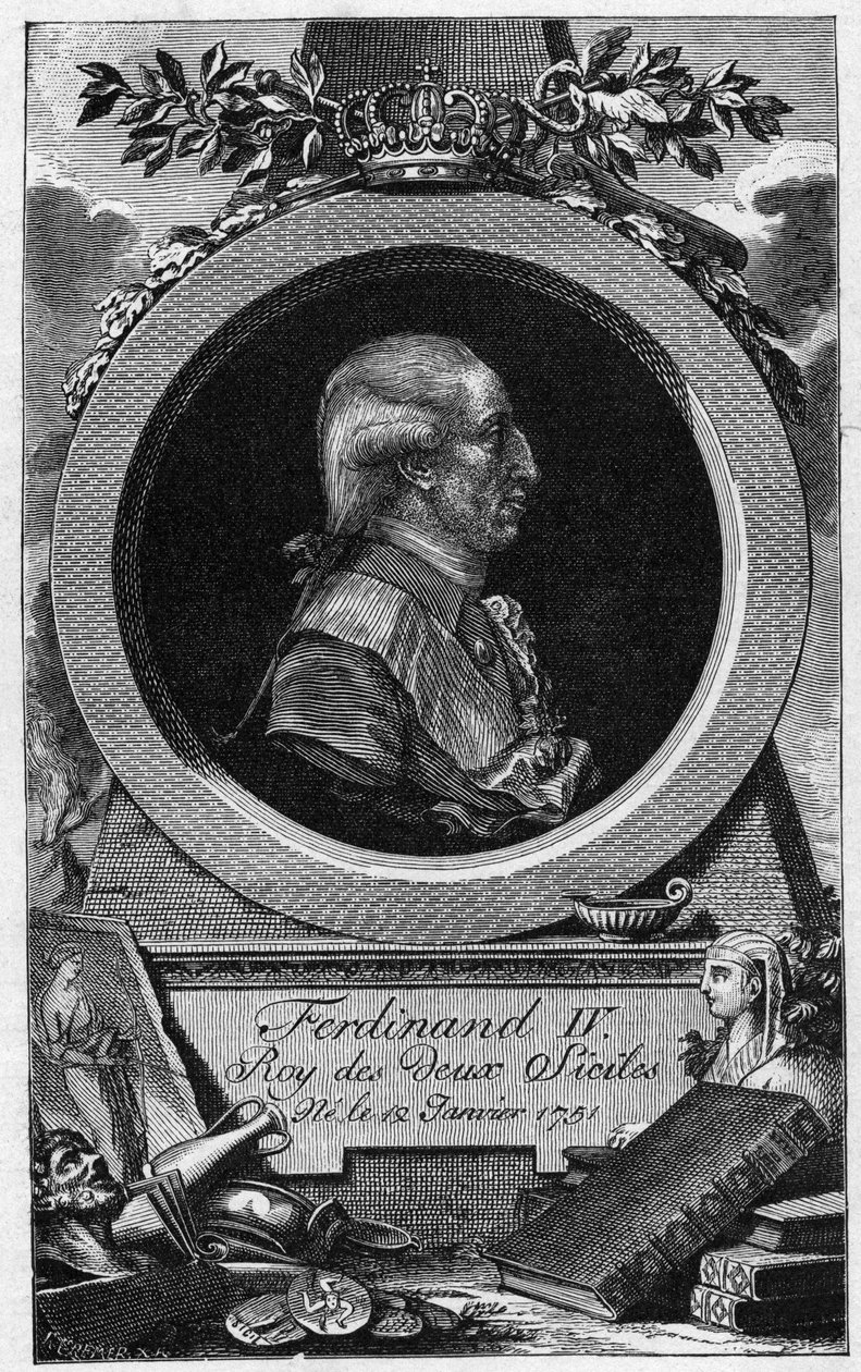 Portræt af Ferdinand I af de to Sicilier (eller Ferdinand IV af Napoli) (1751-1825) - gravering fra det 19. århundrede af Unknown artist
