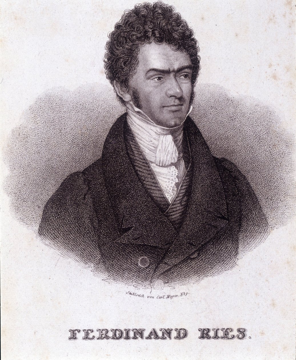 Portræt af Ferdinand Ries (1784 - 1838) tysk komponist og pianist. Indgravering af det 19. århundrede. af Unknown artist