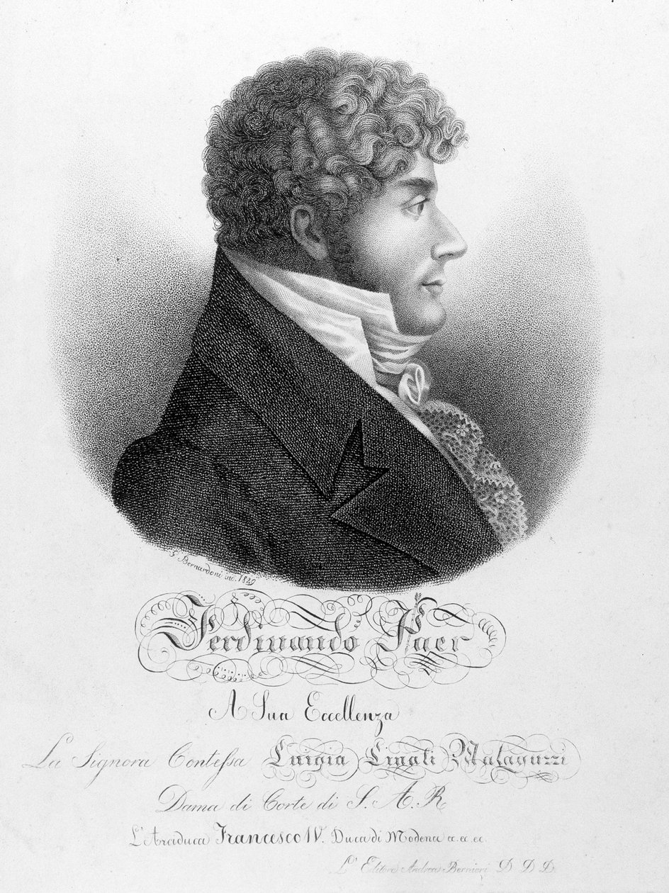 Portræt af Ferdinando Paer (1771 - 1839). Han var kapelmester for Napoleon I og derefter direktør for Opera Comique. af Unknown artist
