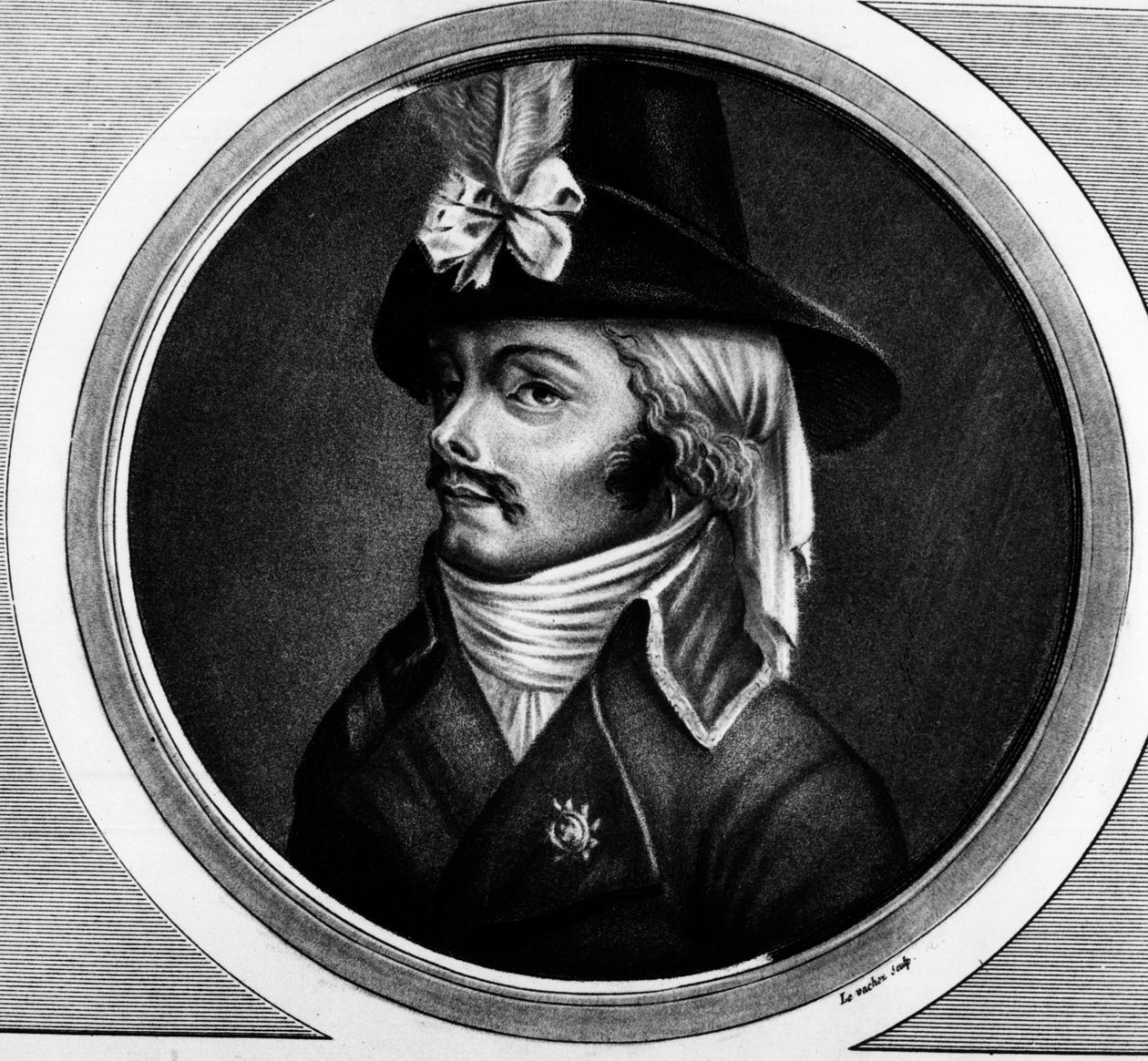 Portræt af Francois Athanase (Francois-Athanase) De Charette de la Contrie (1763 - 1796), solgt. Indgravering i "" Komplet samling af historiske malerier fra den franske revolution, i tre bind.""" 1804. af Unknown artist