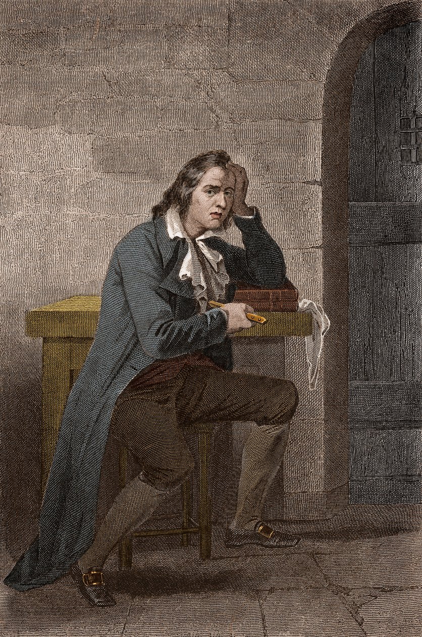 Portræt af Francois Babeuf dit Gracchus (1760-1797), fransk revolutionær, der stikker sig selv - Anonym gravering af Unknown artist
