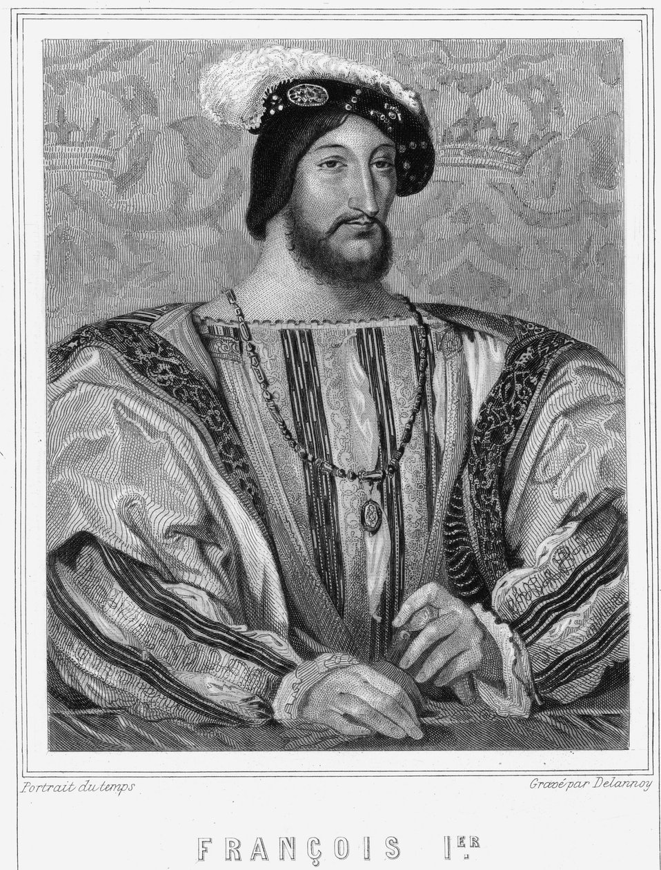 Portræt af Francois I (1494 - 1547), konge af Frankrig - i "Histoire des Français"" af Lavallée, stik, sd. af Unknown artist