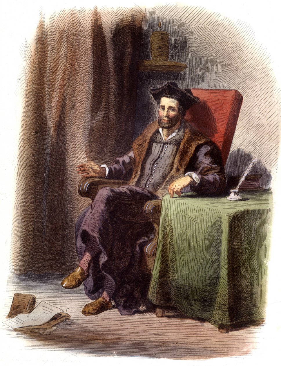 Portræt af François Rabelais siddende (1483-1553) - i "" Le Plutarque francais"", red. Mennechet af Unknown artist