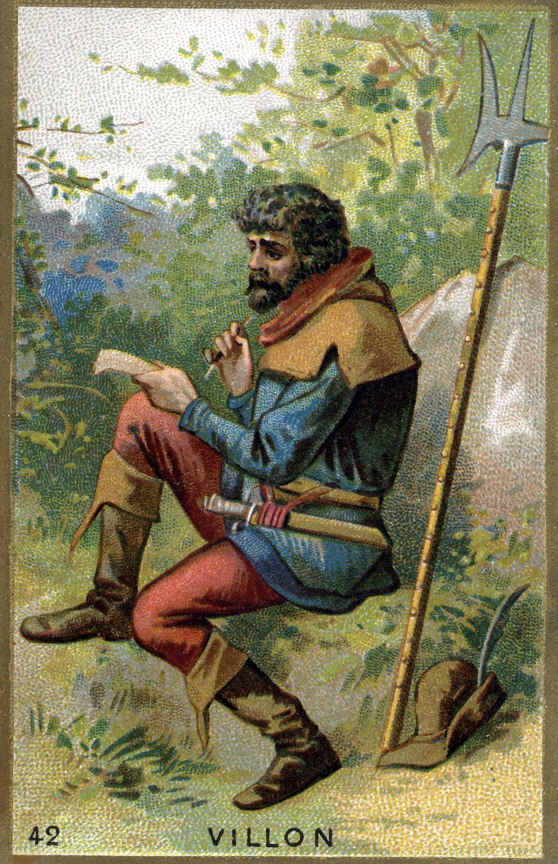 Portræt af François Villon (ca. 1431 - efter 1463), fransk digter. Kromolitografi af det 19. århundrede. af Unknown artist