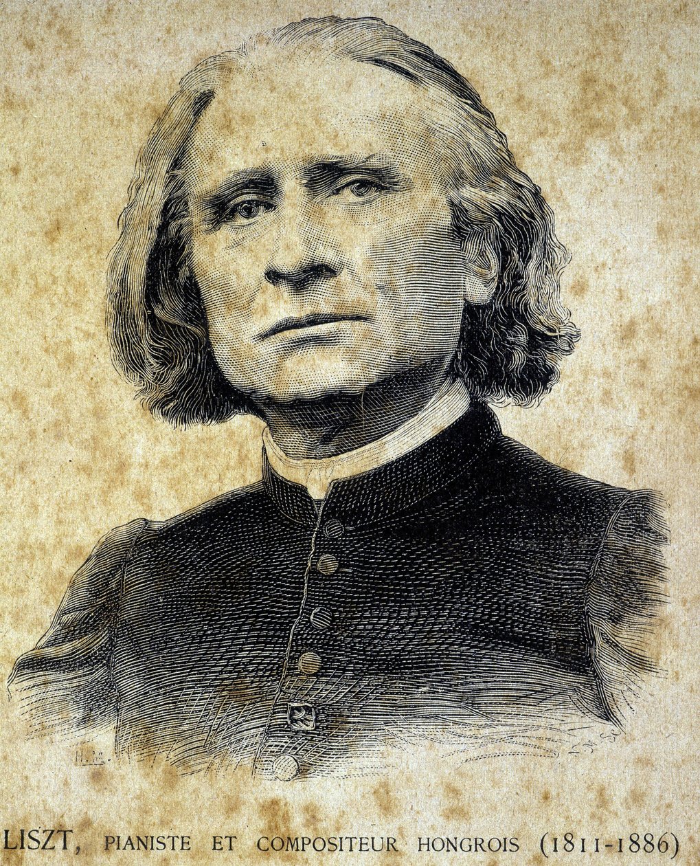 Portræt af Franz Liszt, ungarsk pianist og komponist (1811 - 1886) - i "" Les Contemporains"", n.d. slutningen af det 19. århundrede. af Unknown artist