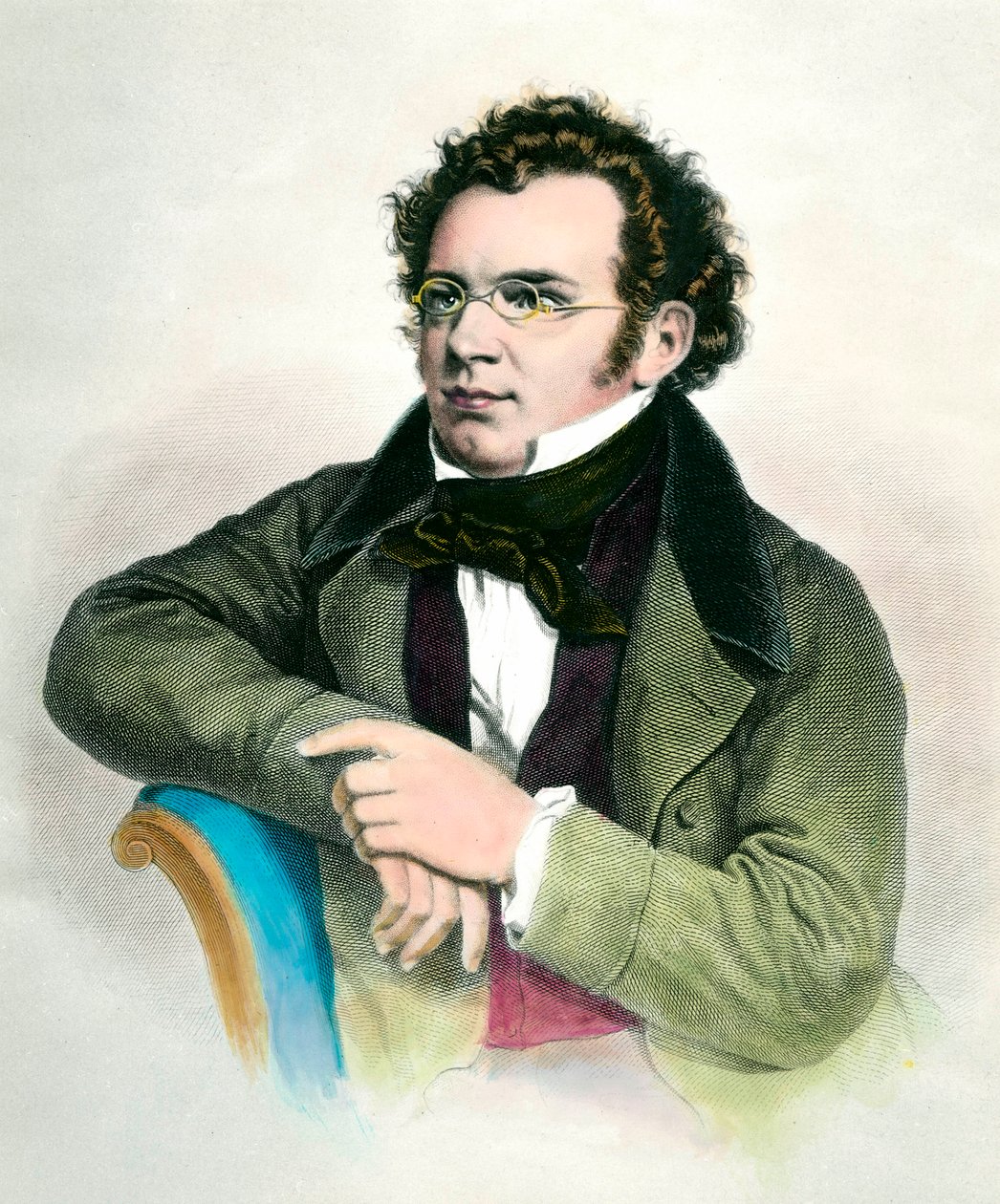 Portræt af Franz Schubert (1797-1828), østrigsk komponist. Indgravering af det 19. århundrede. Privat samling af Unknown artist