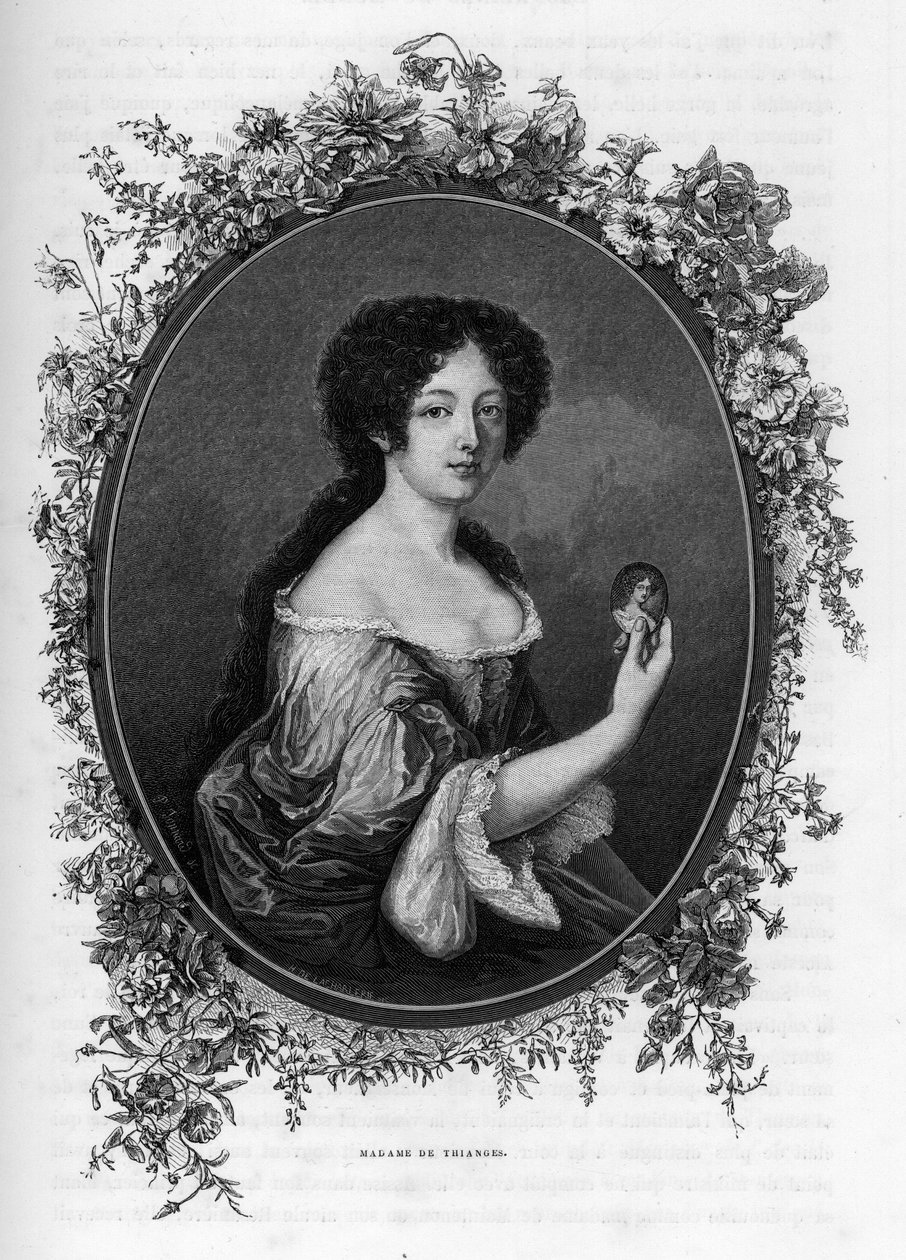 Portræt af Gabrielle de Rochechouart de Mortemart, Marquise de Thianges (1633 -1693), fransk aristokrat - Indgravering fra 1862 i "" Verdens Dronninger"" af vores første forfattere. Bog udgivet under ledelse af J. G. D. ARMENGAUD. af Unknown artist