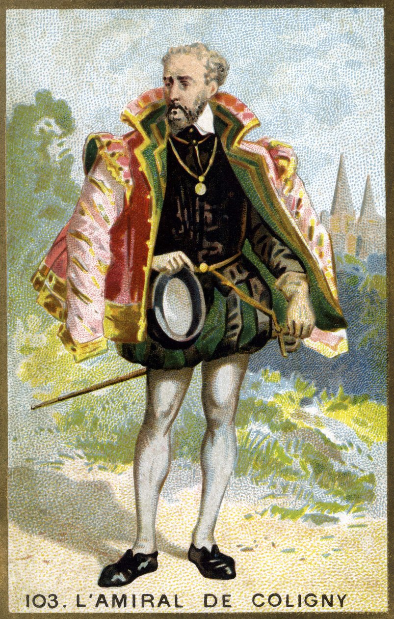 Portræt af Gaspard de Châtillon, Sire de Coligny (1519 - 1572), admiral af Frankrig. Kromolitografi af det 19. århundrede. af Unknown artist