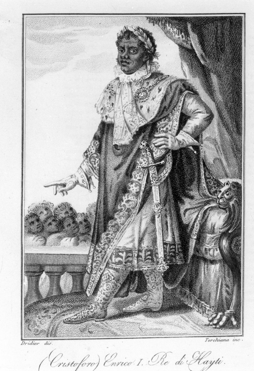 Portræt af general Henry Christophe, konge af Haiti, helten fra Haitis uafhængighed. Gravering sd. 19. århundrede. af Unknown artist