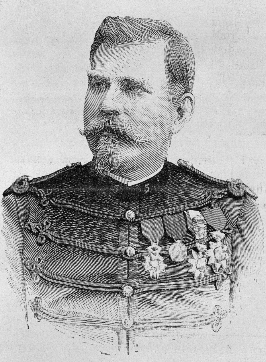 Portræt af general Joseph Joffre (1852 - 1931). Indgravering af slutningen af det 19. århundrede i "Histoire de France"" af H. Martin. af Unknown artist