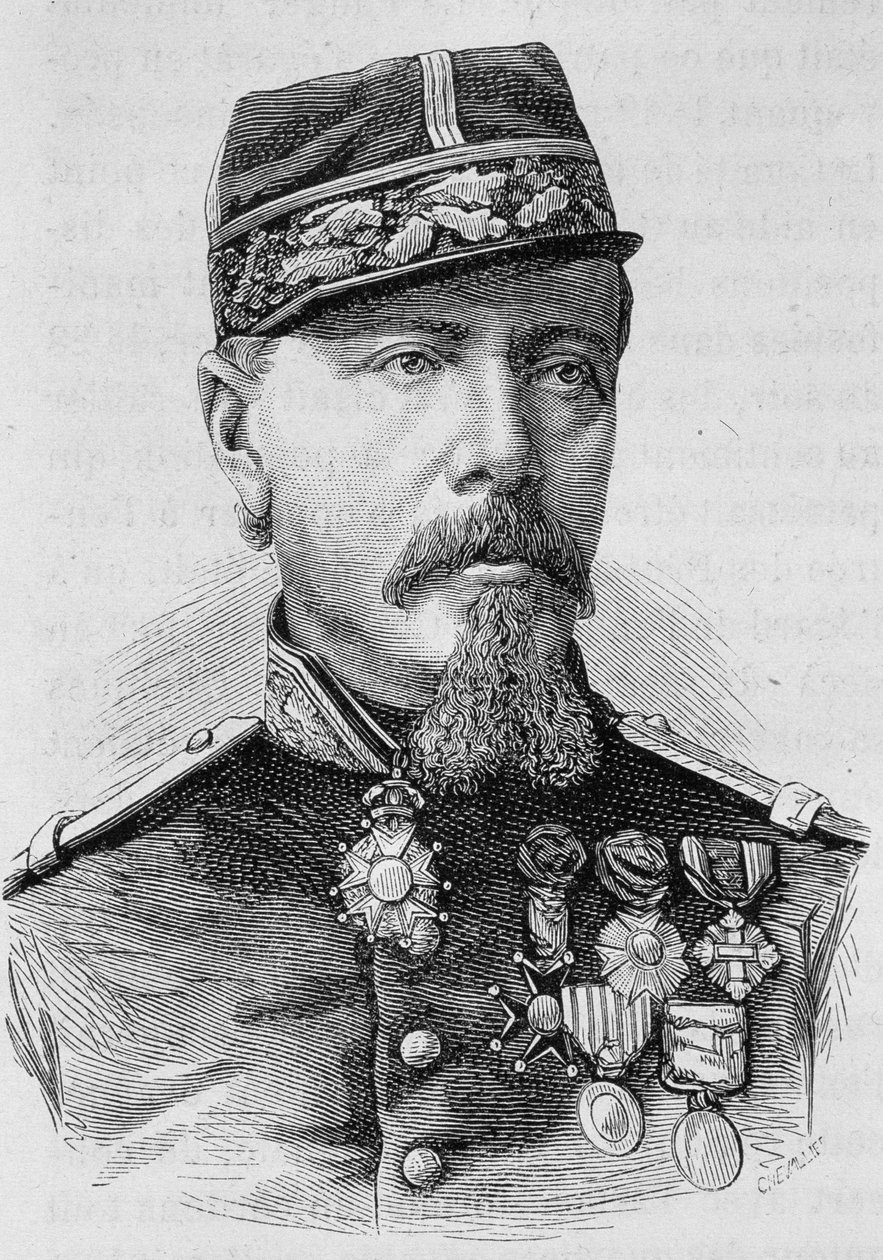 Portræt af general Lecomte, der blev skudt af oprørerne i 1871. Indgravering af slutningen af det 19. århundrede i "Histoire de France"" af H. Martin. af Unknown artist