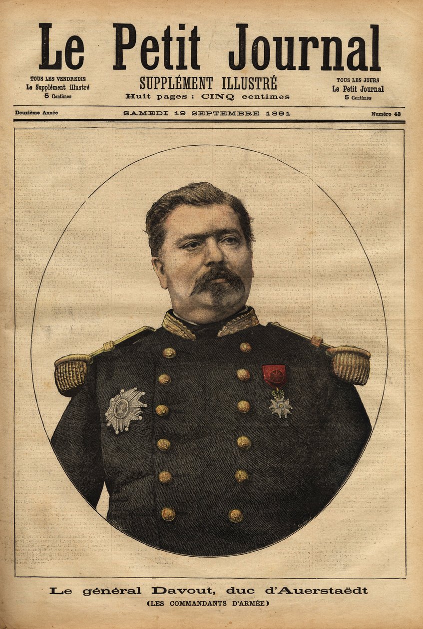 Portræt af General Leopold Davout, hertug af Auerstaedt (1829-1904), stabschef for den franske Armee, der deltog i katastrofen i den franco-prøyssiske krig (1870) af Napoleon III (1808-1873). Gravering i “” Le Petit Journal ”” 17/09/1891. Selva