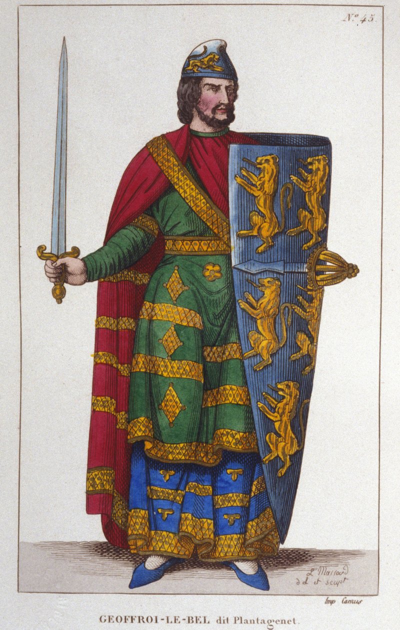 Portræt af Geoffroy V sagde Le Bel eller Plantagenêt greve af Anjou (1113-1151). Stik fra 1830 af Unknown artist