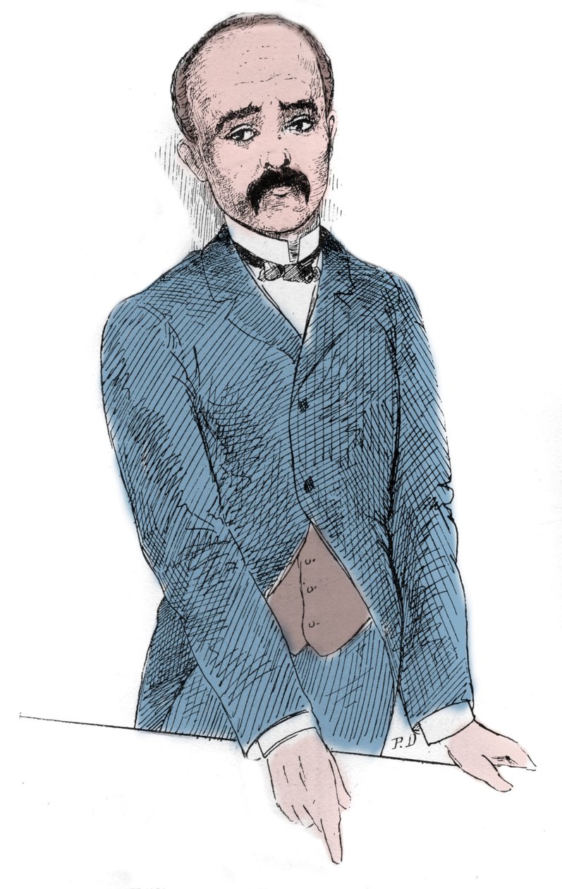 Portræt af Georges Benjamin Clemenceau (1841-1929) fransk politiker under diskussionerne om spørgsmålet om Tonkin og Frankrig. Gravering i "" Le Monde Illustré"" af Unknown artist