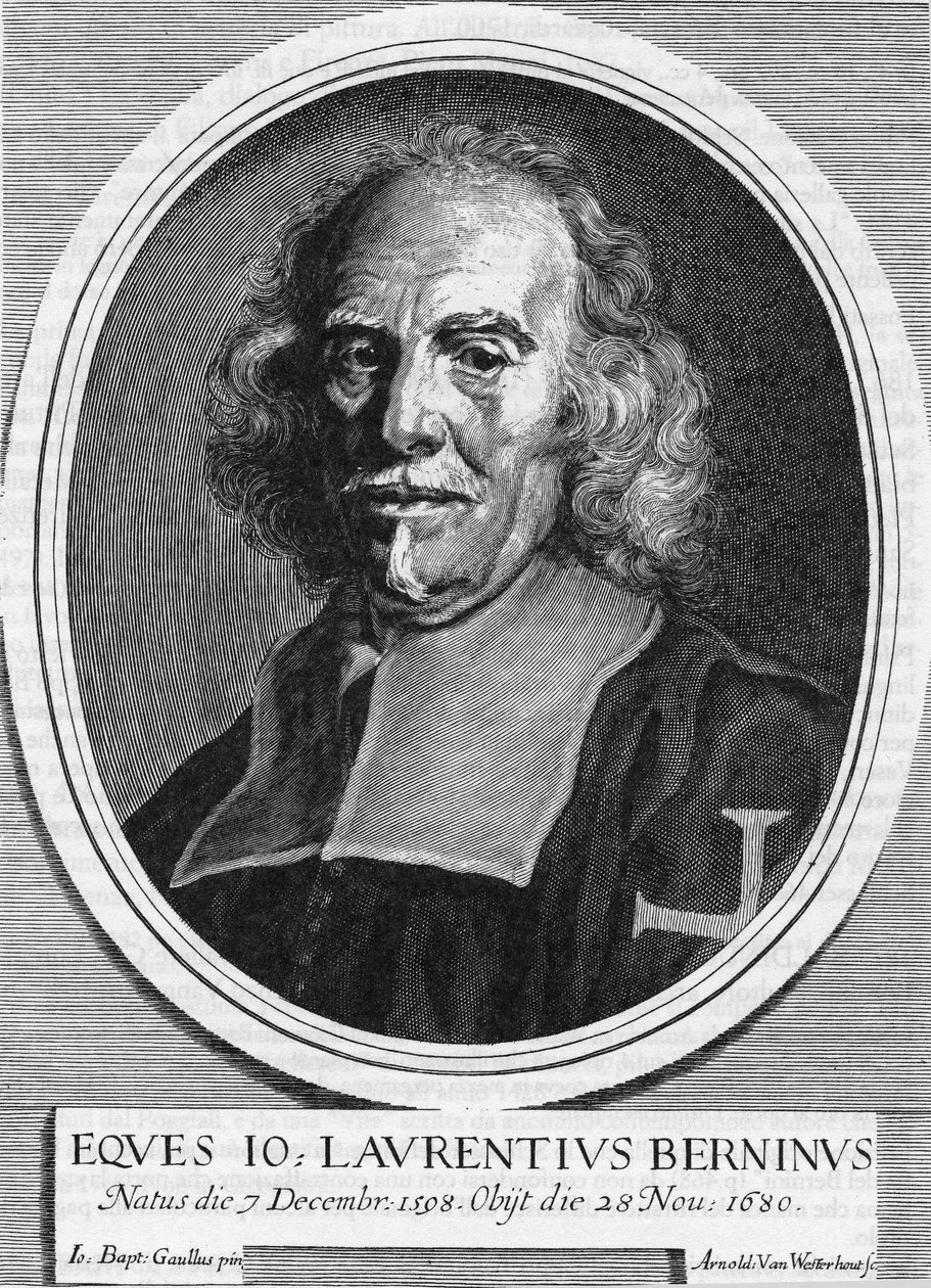 Portræt af Gian Lorenzo (Gianlorenzo) Bernini kendt som The Bernini (1598-1680) (1598 - 1680), italiensk billedhugger, maler og arkitekt. Gravering af Arnold Van Westerhout fra 1682. af Unknown artist