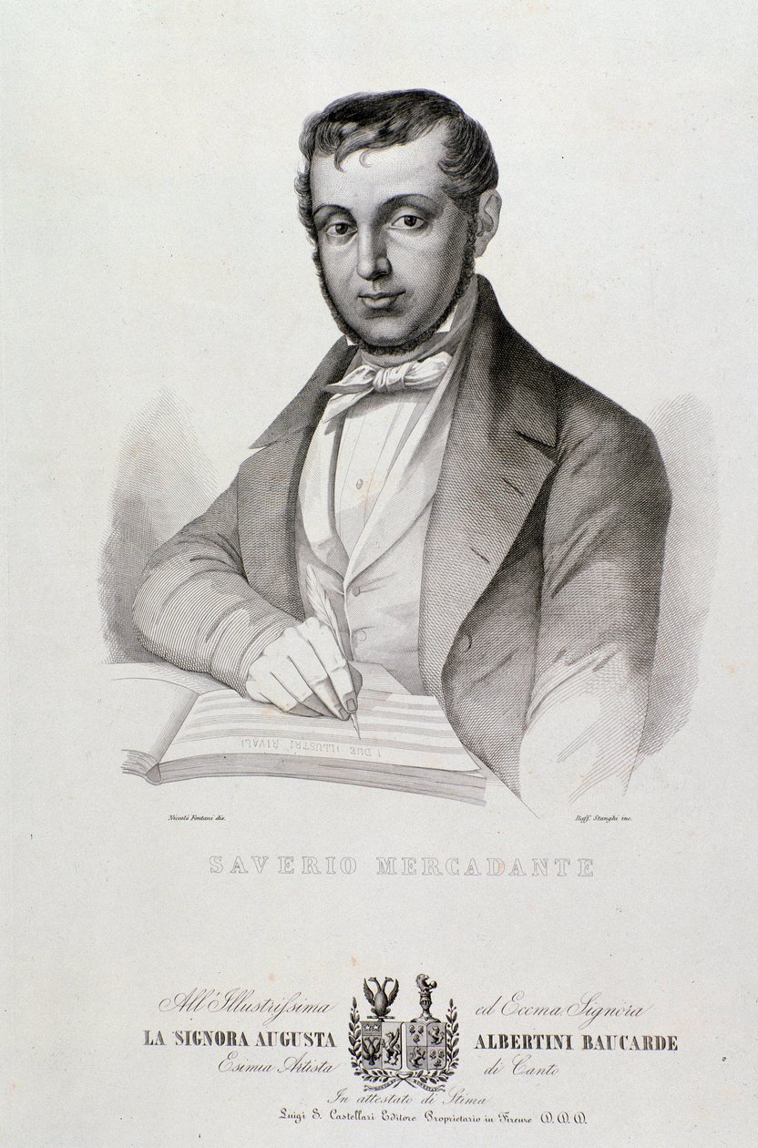 Portræt af Giuseppe Saverio Mercadante (1795-1870), italiensk komponist Litografi. 19. århundrede. Bologna, borgermusikmuseum af Unknown artist