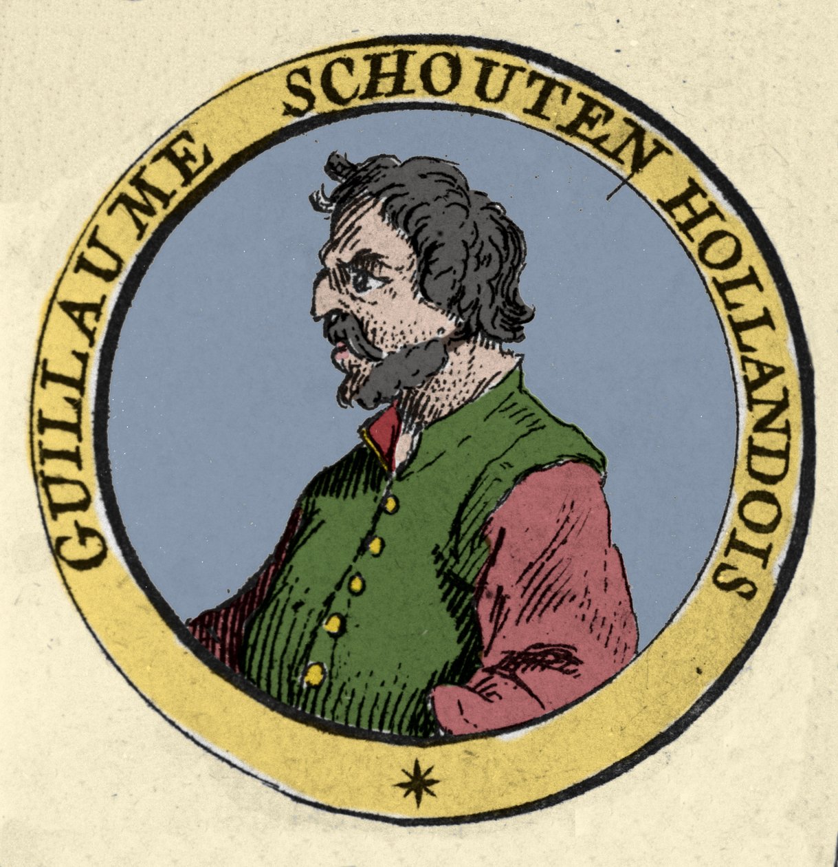 Portræt af Guillaume (Willem Cornelisz) Schouten (eller Schoutten) (1567-1625) hollandsk navigatør. Indgravering af det 19. århundrede af Unknown artist