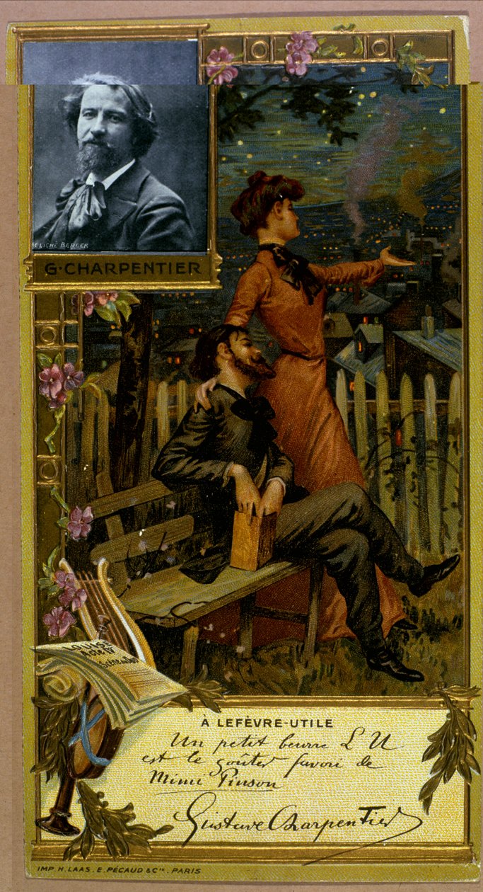 Portræt af Gustave Charpentier. kromolitografi til mærket A Lefèvre Utile. Slutningen af det 19. århundrede. af Unknown artist