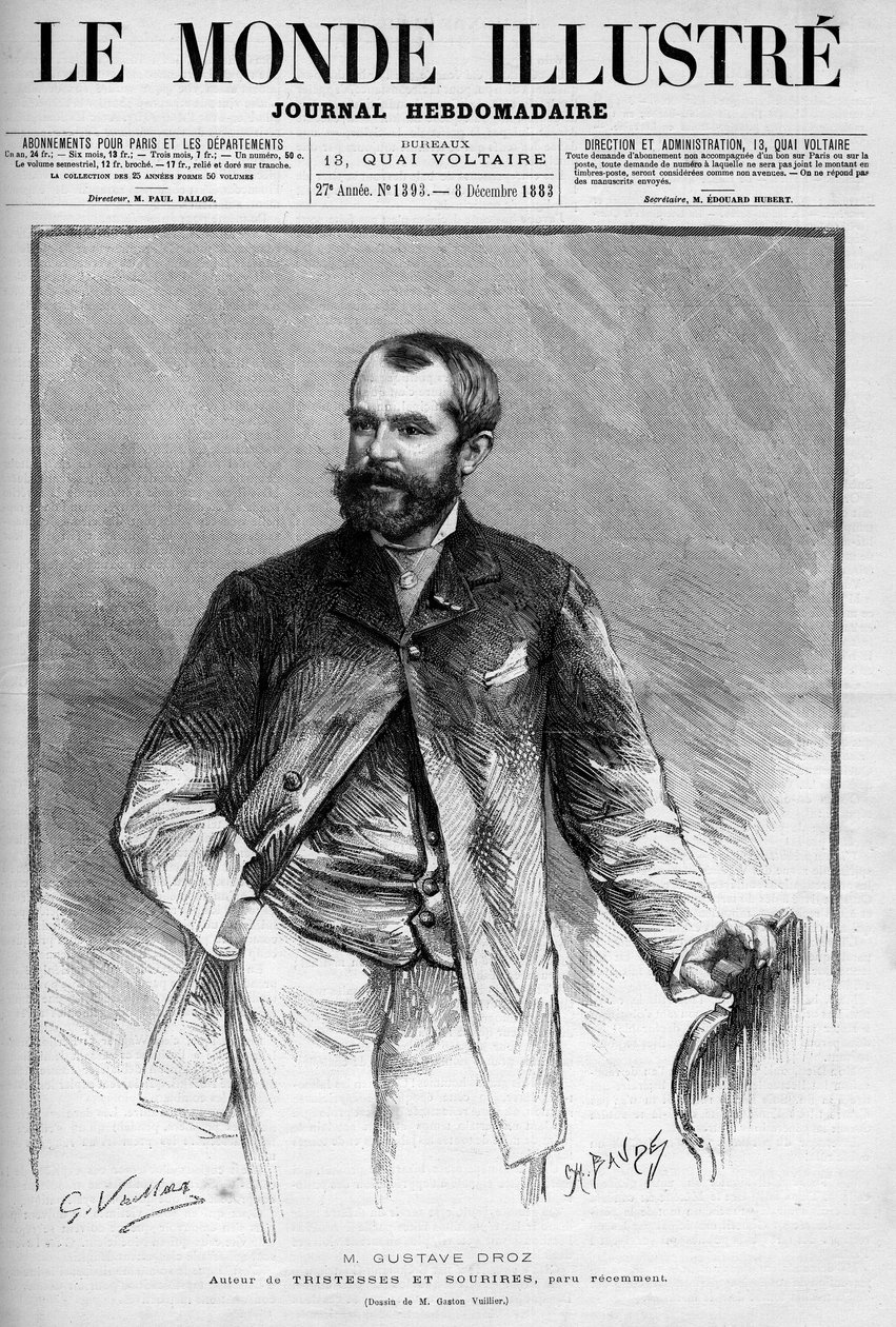 Portræt af Gustave Droz (1832-1895), fransk maler og romanforfatter. Indgravering i ""The Illustrated World"" af Unknown artist