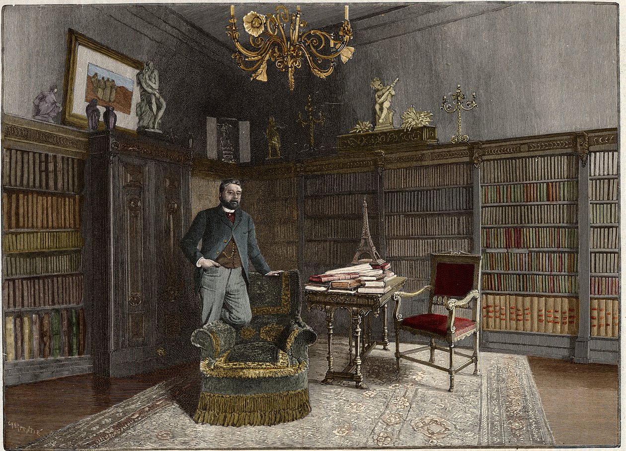Portræt af Gustave Eiffel (1832-1923), fransk ingeniør i 1892 på hans kontor. af Unknown artist