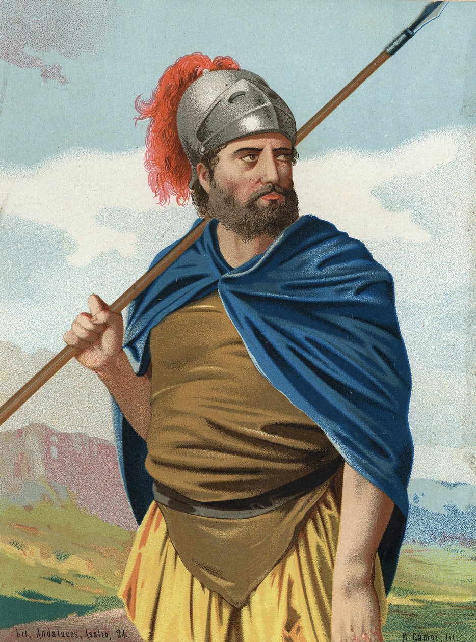 Portræt af Hannibal eller Hannibal Carthaginian Warrior (Punic) (247 f.Kr. - 183 f.Kr.). efter "" kendte mænd og kvinder"". Barcelona 1877. af Unknown artist