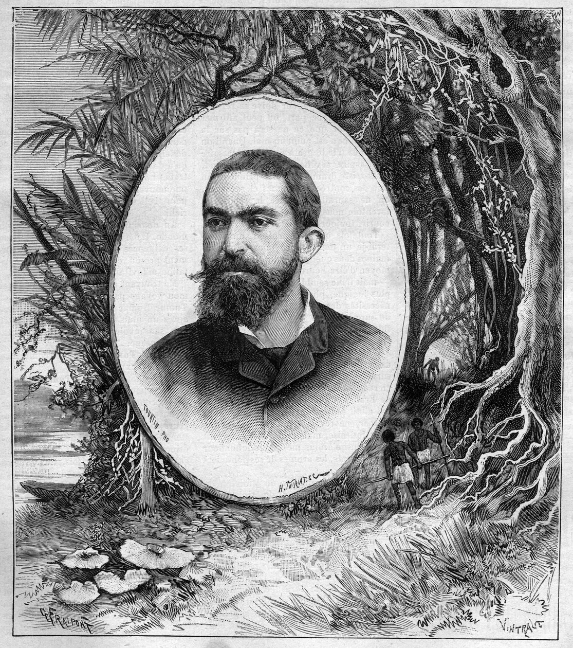 Portræt af Henri Coudreau (1859-1899), professor i geografi og opdagelsesrejsende i Amazonas (Brasilien) - indgravering i journal des voyages 1889 af Unknown artist