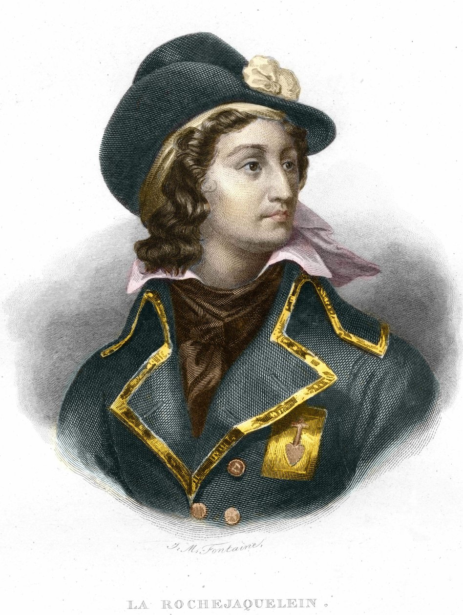 Portræt af Henri du Vergier, greve af La Rochejaquelein (eller Verger de La Rochejacquelein) (1772-1794), gravering af general Vendeen fra 1854 af Unknown artist