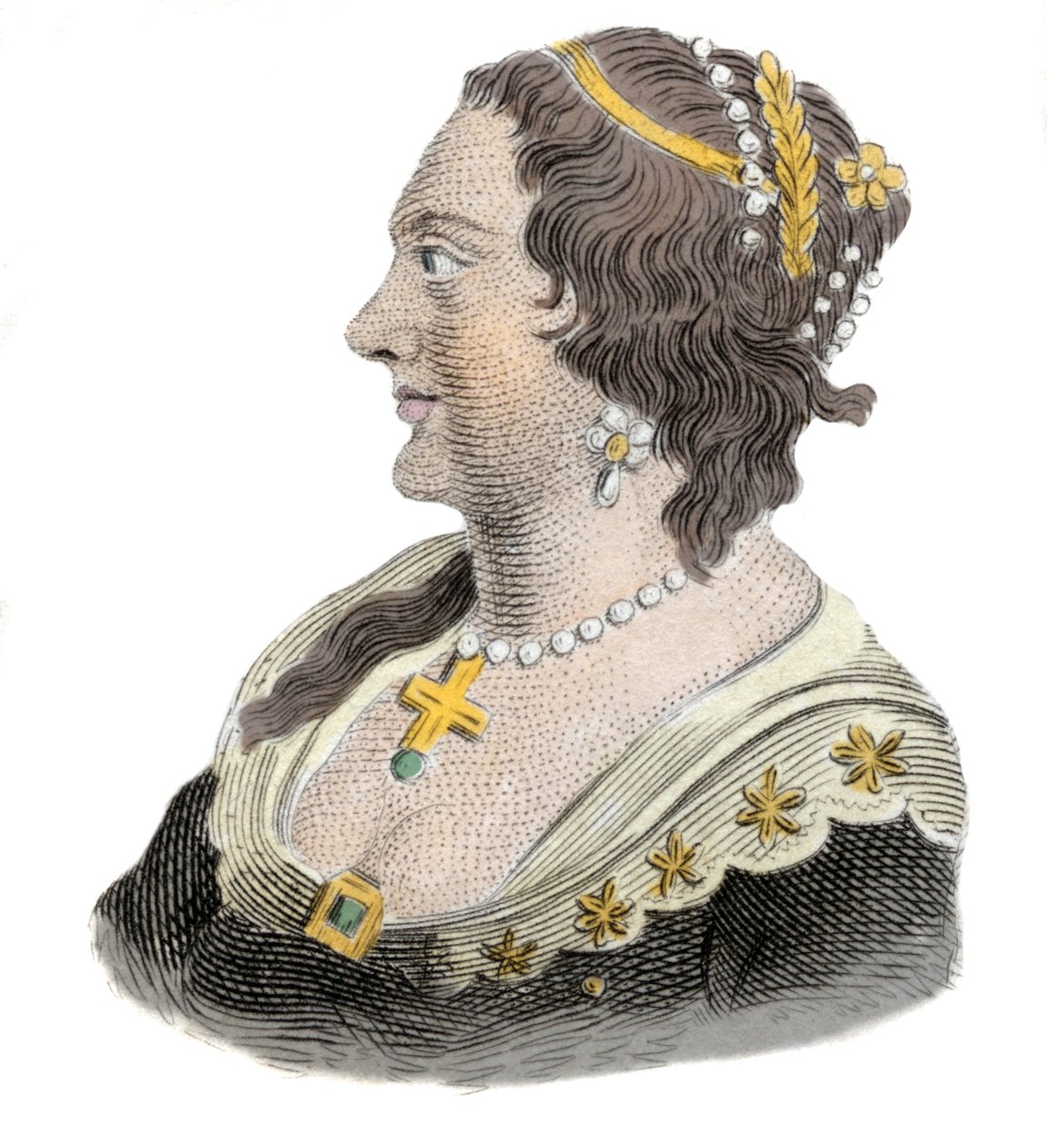 Portræt af Henriette Marie af Frankrig (1609-1669), Queen Consort of England. Indgravering af det 19. århundrede af Unknown artist