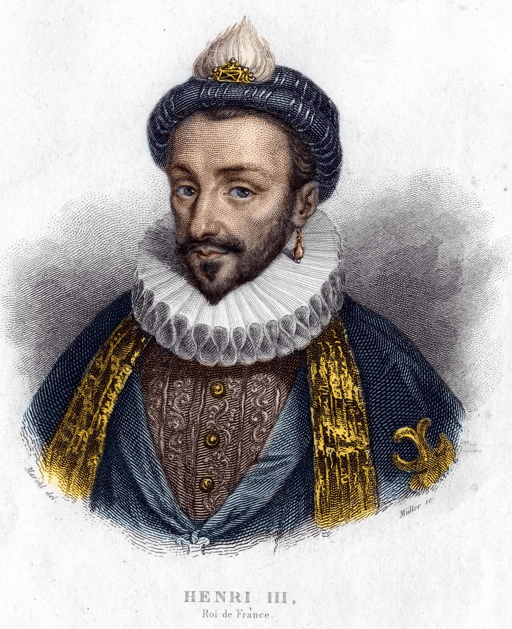 Portræt af Henrik III (1551 - 1589), konge af Frankrig, gravering fra det 19. århundrede af Unknown artist