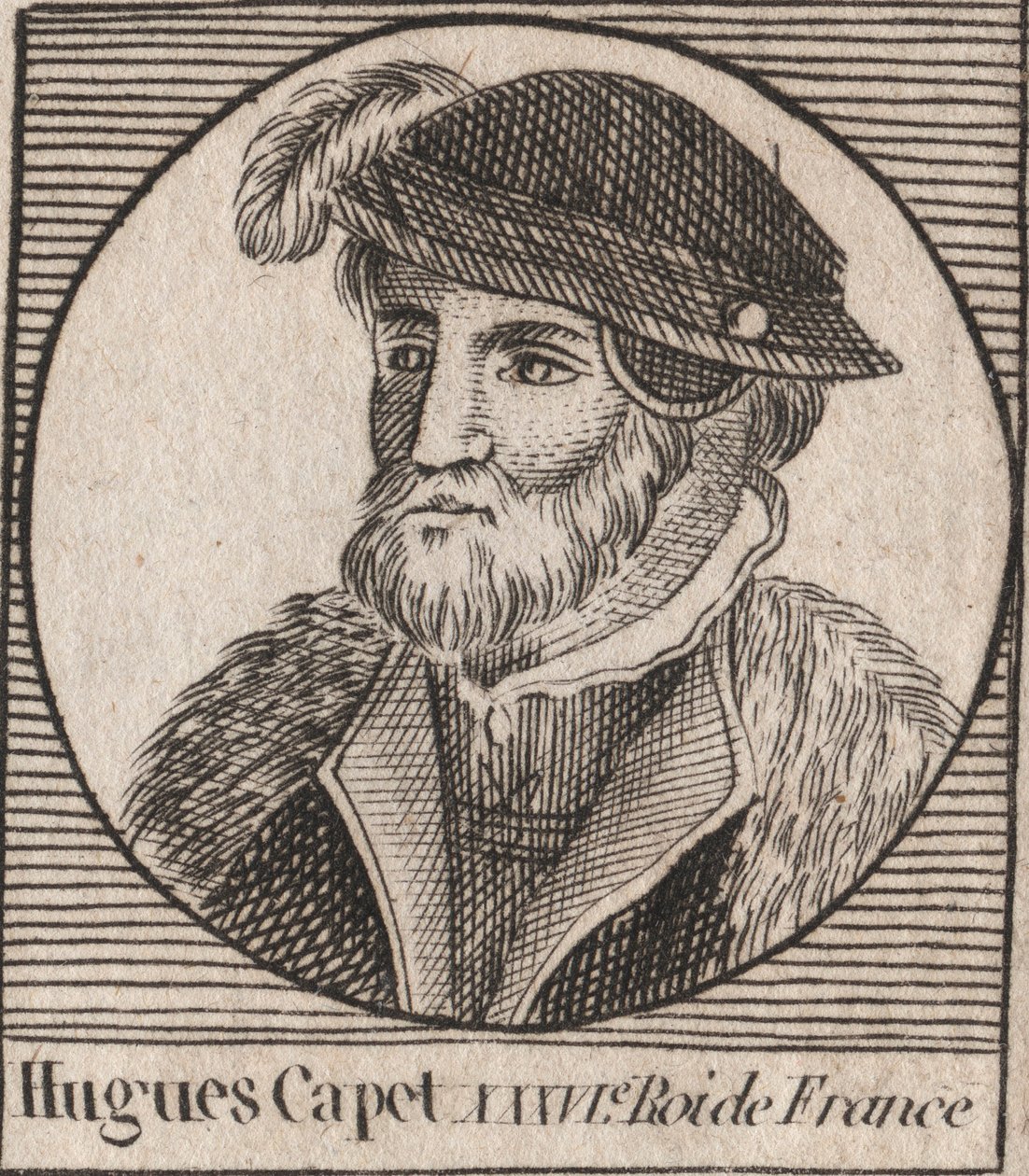Portræt af Hugues I Capet (ca. 941 - 996), hertug af Frankrig, daværende konge af Frankrig - Portræt af Hugues I Capet (c941-996), konge af Frankrig - gravering fra "Instruction sur l