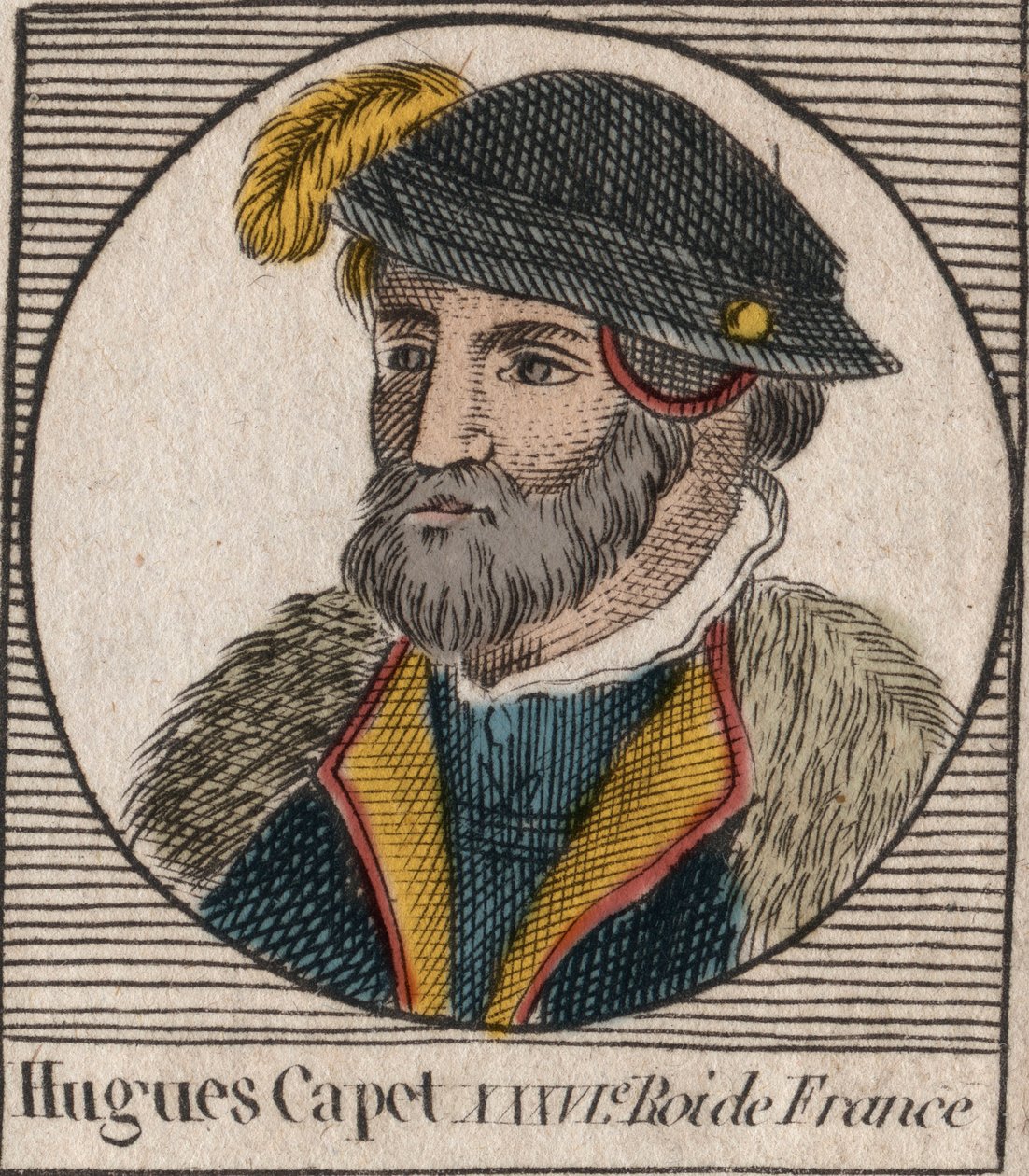 Portræt af Hugues I Capet (ca. 941 - 996), hertug af Frankrig, daværende konge af Frankrig - Portræt af Hugues I Capet (c941-996), konge af Frankrig - gravering fra "Instruction sur l