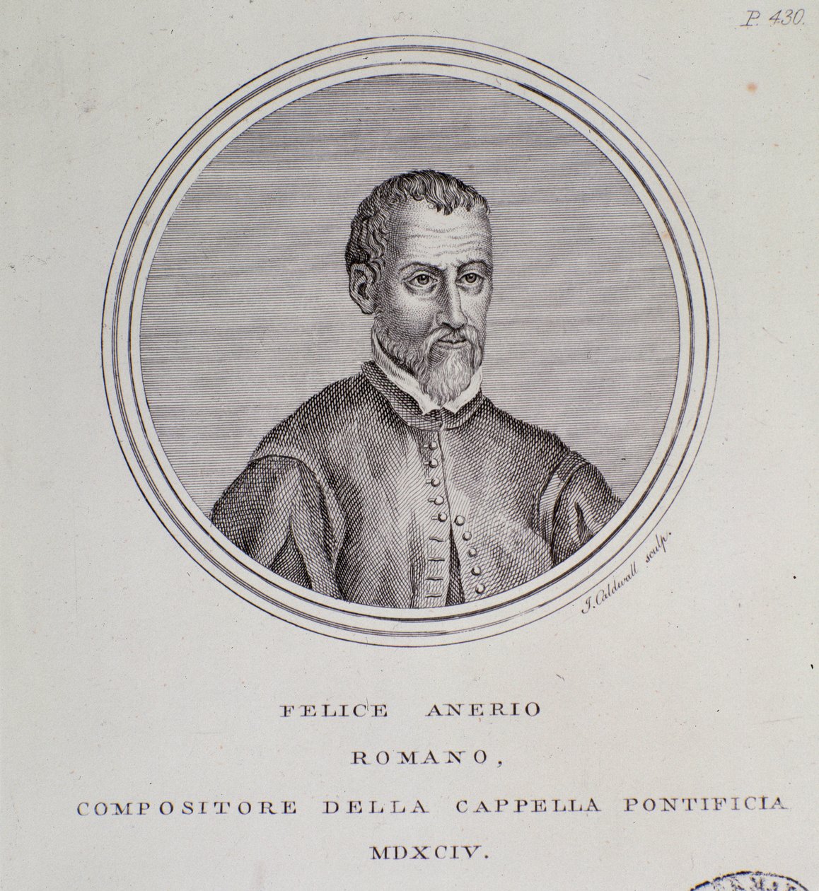 Portræt af den italienske komponist Felice Anerio (gravering af Unknown artist