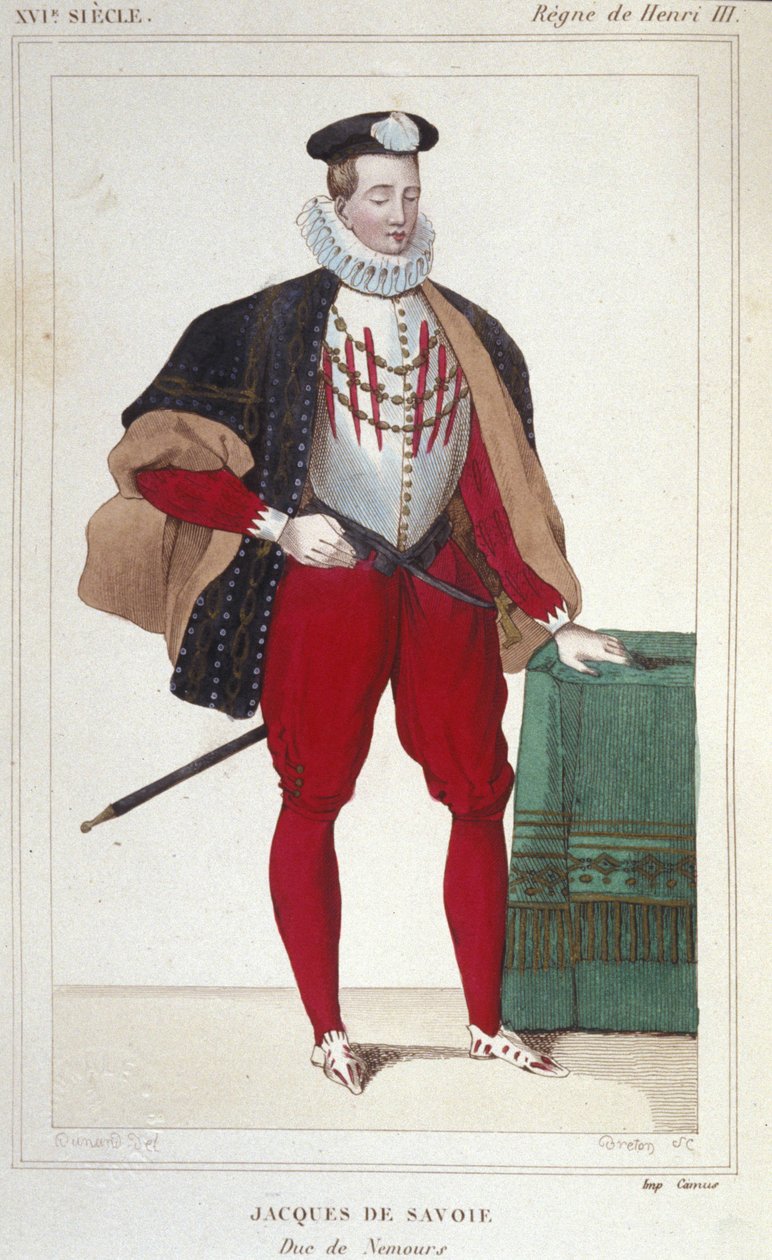 Portræt af Jacques de Savoie Nemours (1531-1585), greve af Geneve og hertug af Nemours fra 1533 til 1585. Stik fra 1830. af Unknown artist