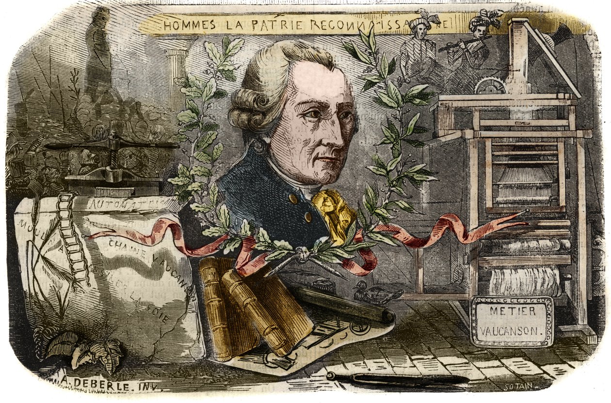 Portræt af Jacques de Vaucanson (1709-1782), fransk mekaniker og opfinder af automater. Indgravering fra 1857 i "" Le Musee Des Sciences"" af Unknown artist