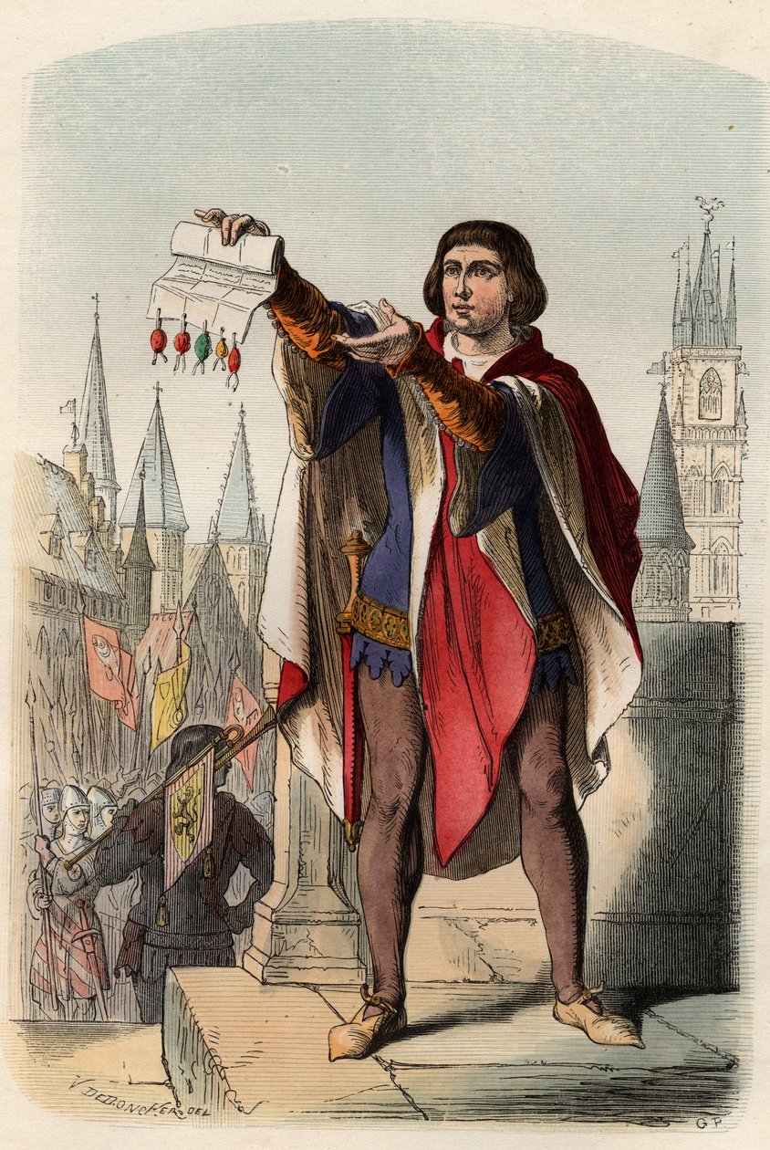 Portræt af Jacques eller Jacob van Artevelde (1287-1345) flamsk politiker. Indgravering fra 1868 i "Histoire de Belgique fra primitiv tid til slutningen af Leopold I