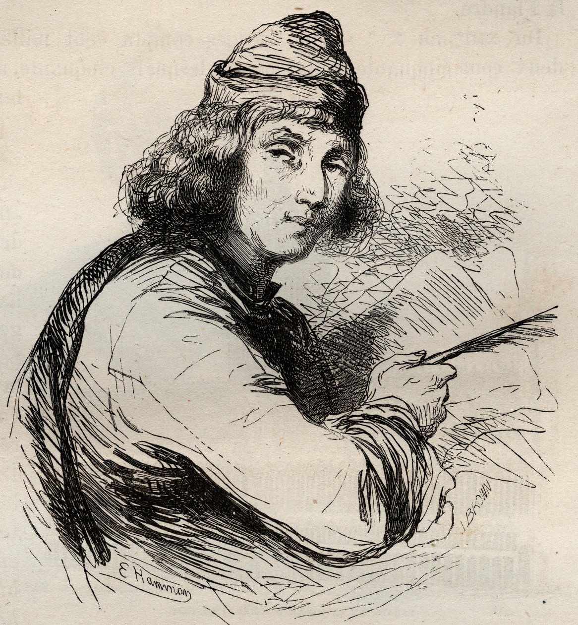 Portræt af Jacques van Maerlant (Jacob van Maerlant) (1240-1300) flamsk forfatter. Indgravering fra 1868 i "Histoire de Belgique fra primitiv tid til slutningen af Leopold I
