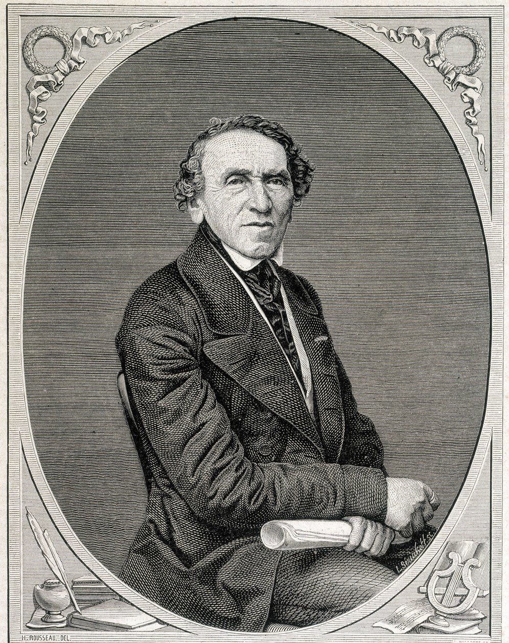 Portræt af Jakob Liebmann Beer, kendt som Giacomo Meyerbeer (1791 - 1864), tysk komponist. Gravering 1800-tallet. af Unknown artist