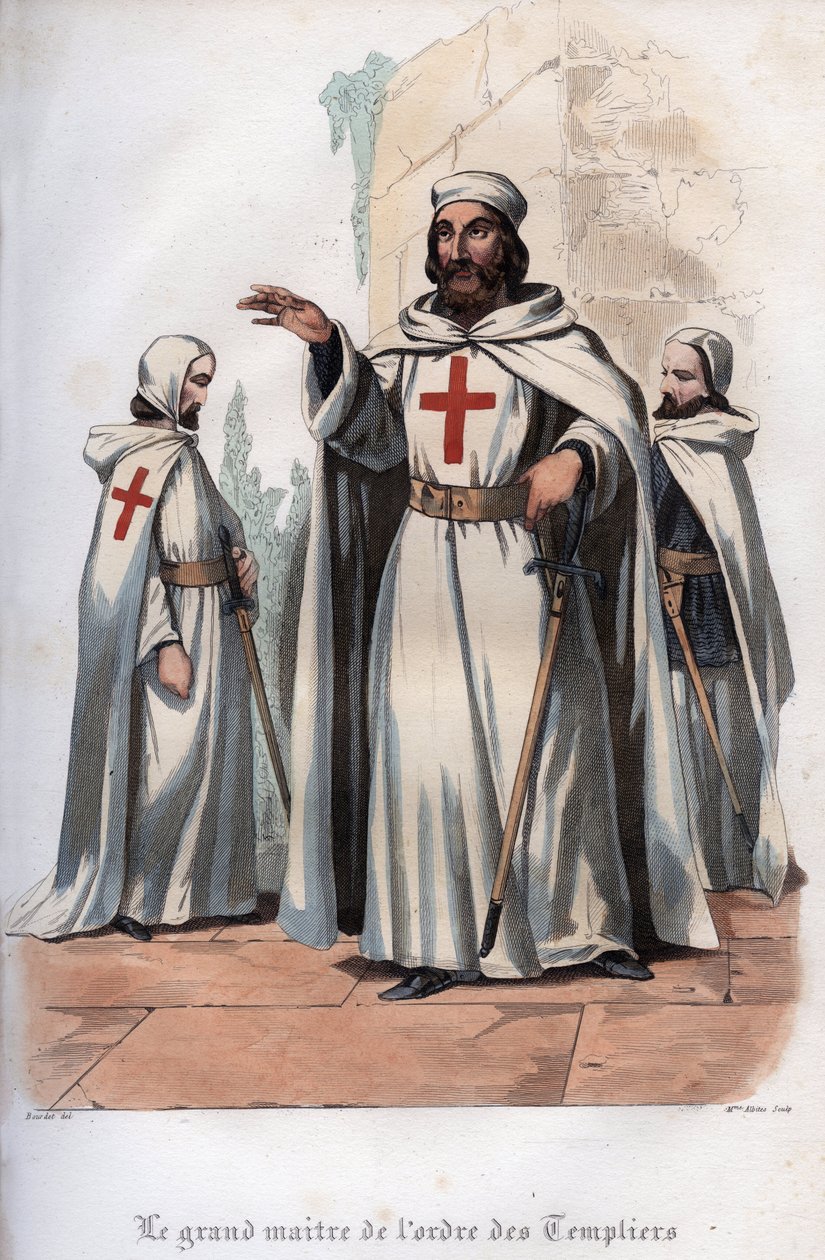 Portræt af James af Molay (Jacques de Molay) (Molai) (1243-1314), Tempelriddernes stormester. Indgravering fra 1842 i "Histoire des popes"" af Maurice Lachatre. Privat samling. af Unknown artist