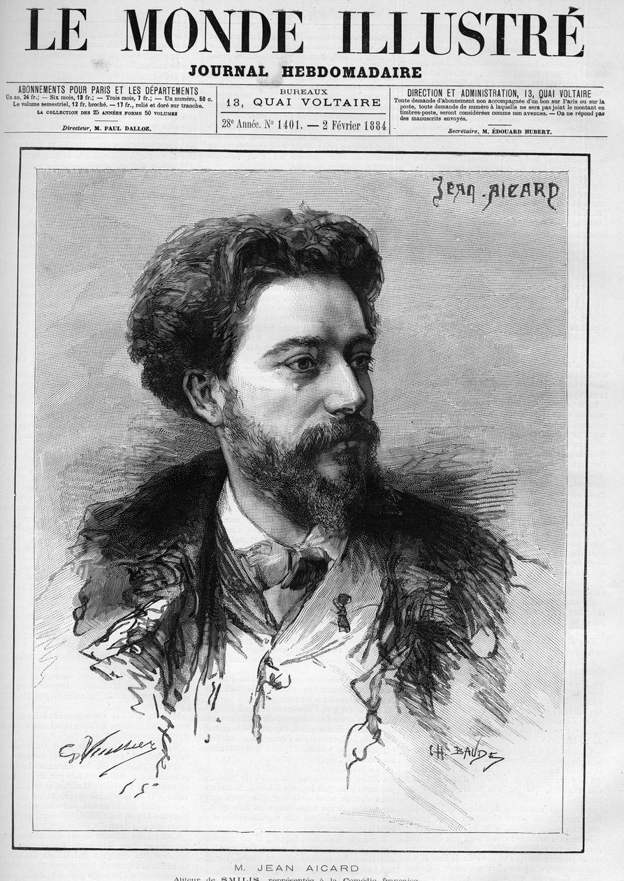 Portræt af Jean Aicard (1848-1921), fransk forfatter. Indgravering i ""The Illustrated World"" af Unknown artist