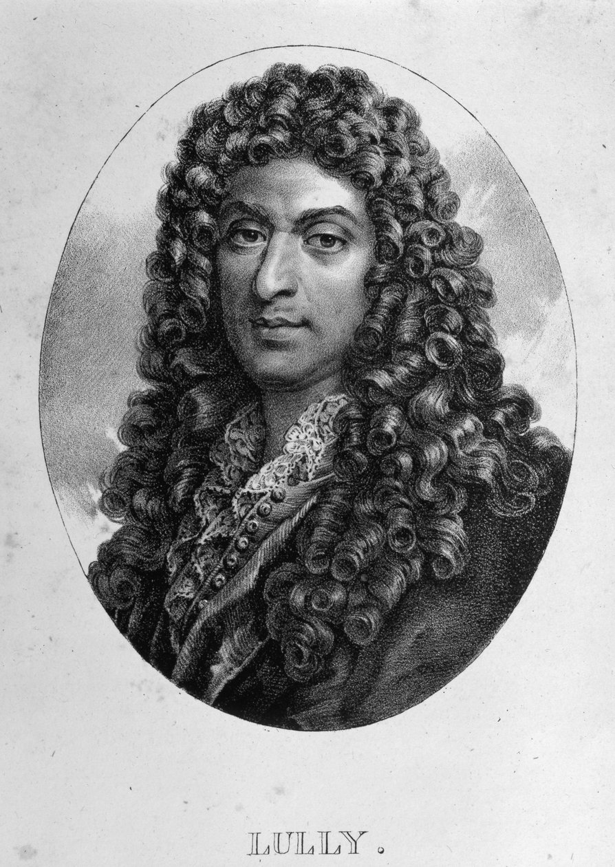 Portræt af Jean Baptiste Lully (Giovanni Battista Lulli) (1632-1687), fransk komponist af italiensk oprindelse. Gravering 1800-tallet. af Unknown artist