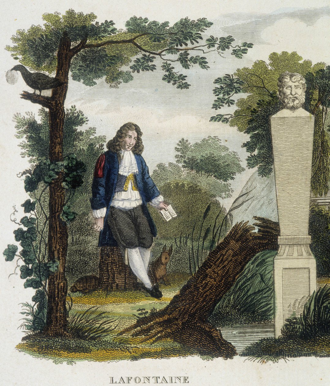 Portræt af Jean de la Fontaine - gravering af Unknown artist