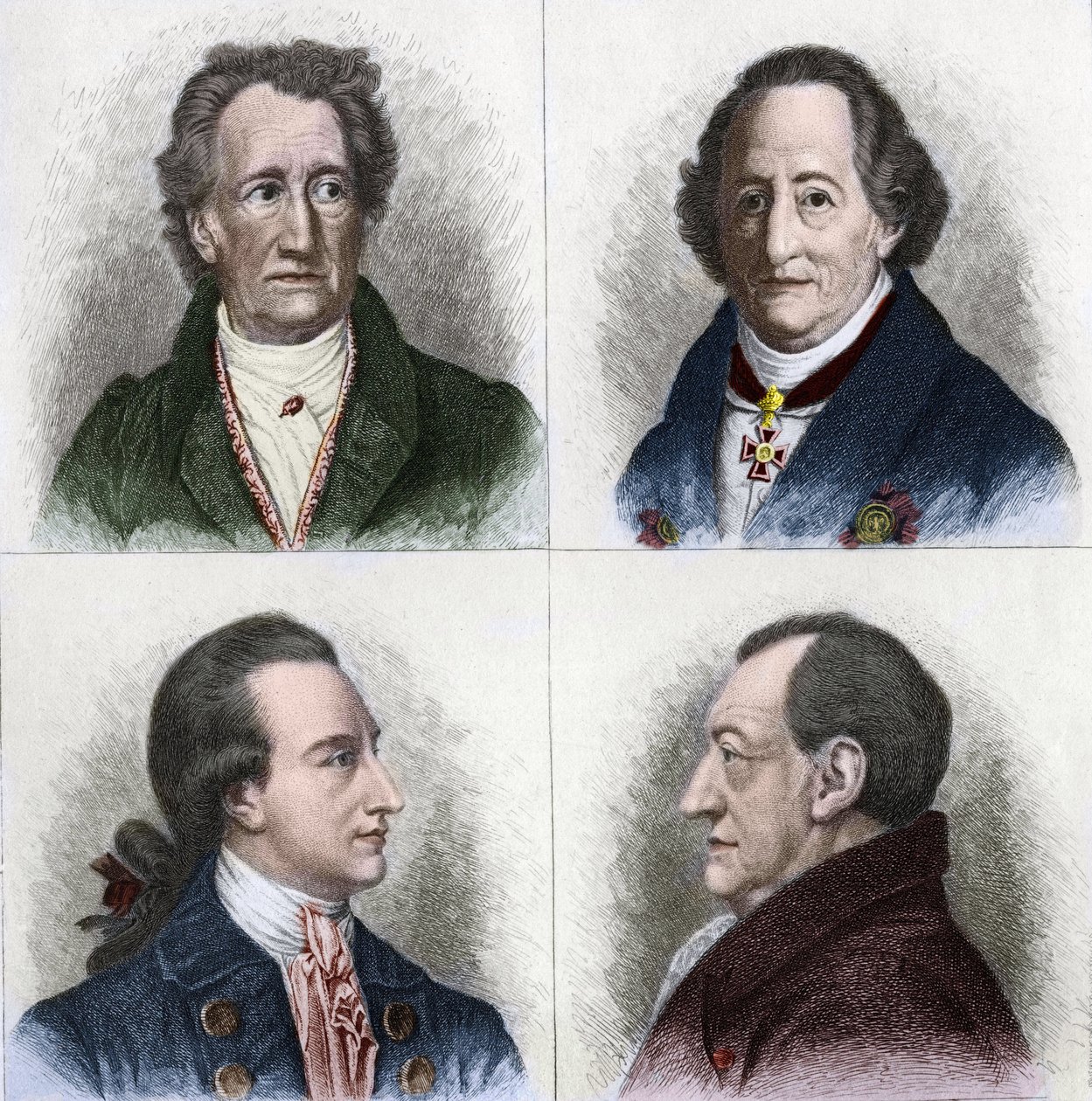 Portræt af Johann Wolfgang Goethe (1749 - 1832), tysk forfatter, har forskellige aldre i sit liv. Indgravering af det 19. århundrede. af Unknown artist