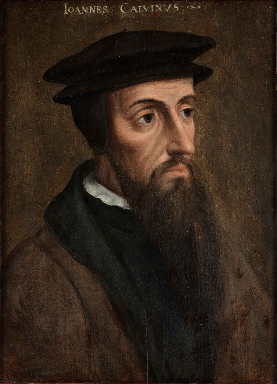 Portræt af John Calvin (1509-1564), ca. 1550 (olie på panel) af Unknown artist