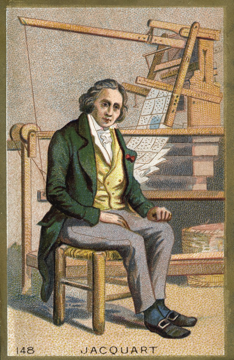 Portræt af Joseph Marie Jacquard (1752-1834), fransk mekaniker foran sin automatiske væv. af Unknown artist