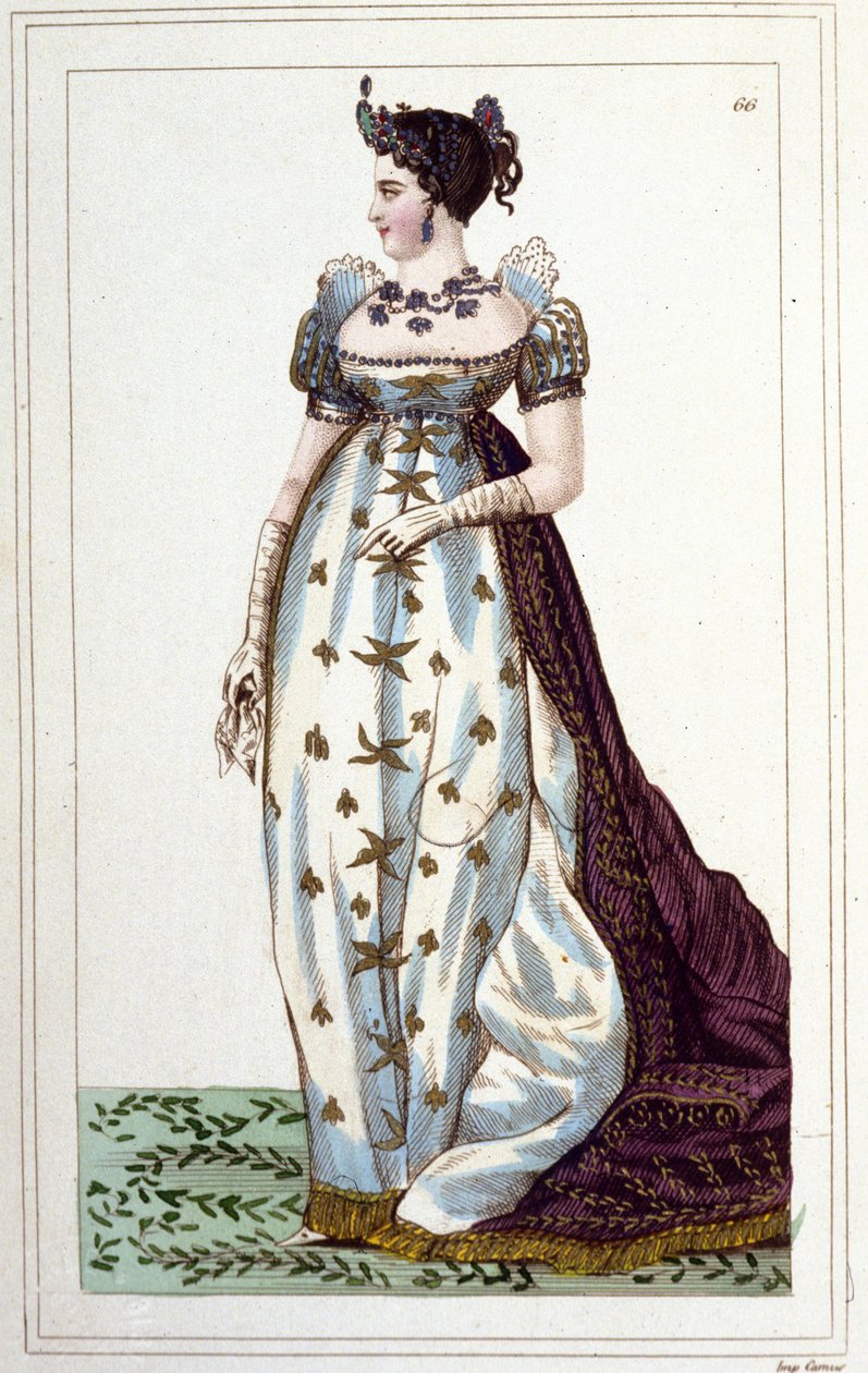 Portræt af Joséphine af Beauharnais Bonaparte (1763 - 1814), franskmændenes imperator i kejserlig kostumegravering fra 1830 af Unknown artist