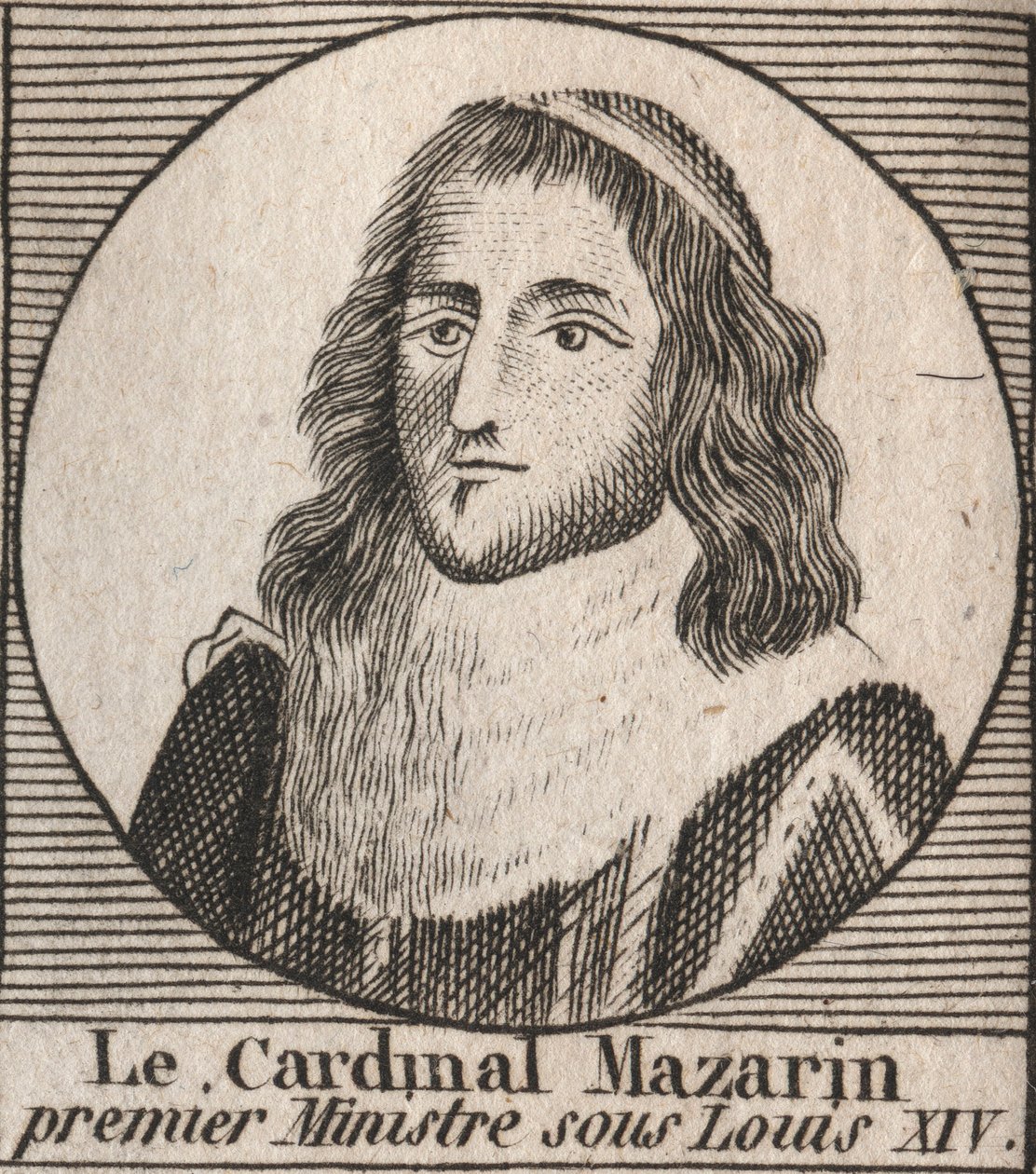 Portræt af Jules Mazarin (1602-1661), kendt som kardinal Mazarin, premierminister under Ludvig XIV - Kardinal Mazarin fungerede som chefminister for Ludvig XIV - gravering fra "Instruction sur l