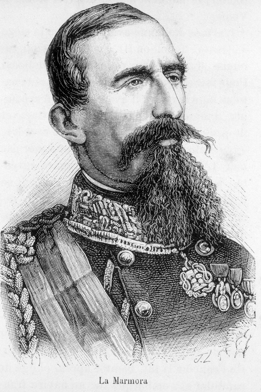 Portræt af La Alfonso Ferrero, ridder La Marmora, formand for det italienske kongeriges råd (1864-1866). af Unknown artist