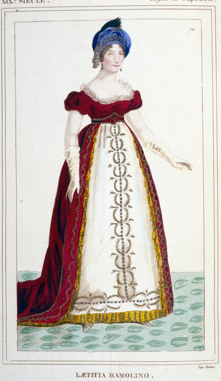 Portræt af Laetitia Bonaparte (Letizia Maria Ramolino) (1750-1836), mor til Napoleon I. Indgravering fra det 19. århundrede af Unknown artist
